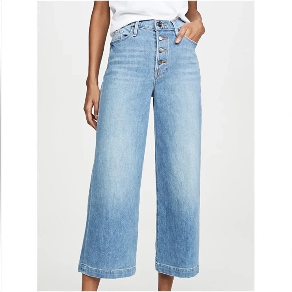 Frame Ali Wide Leg Crop Exposed Button Fly Jean in Yorkshire Blue Size 26
